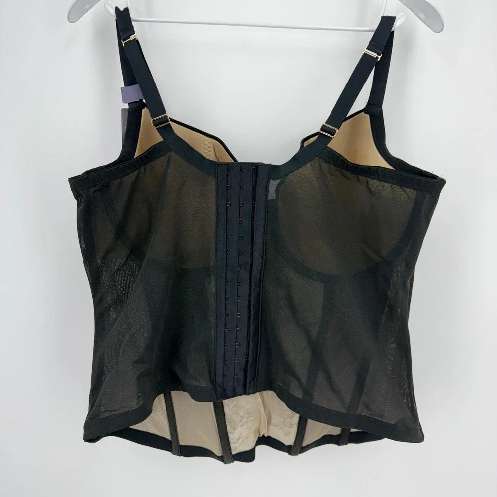 Cacique Black Lace Corset 42DD Underwire Sheer Dark Coquette Whimsigoth  NEW‎ - Picture 2 of 10